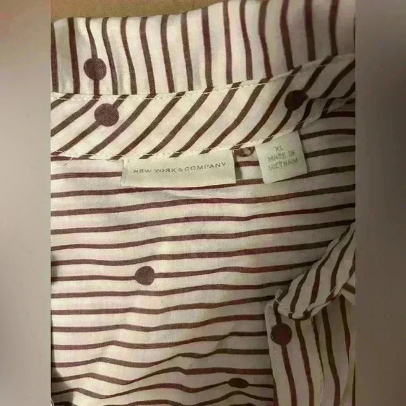 New York & Company Women’s Sheer Stripe Polka Dot Blouse Mauve Size XL - Picture 3 of 9